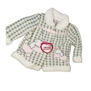 NWT Infant Girl Fleece Coat 12M Young Hearts Pink, White and Gray w/ Poodles